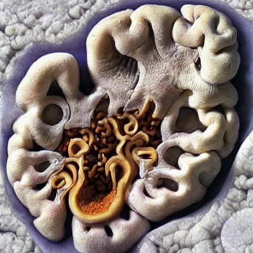 A Human Brain With Mushrooms Growing From It