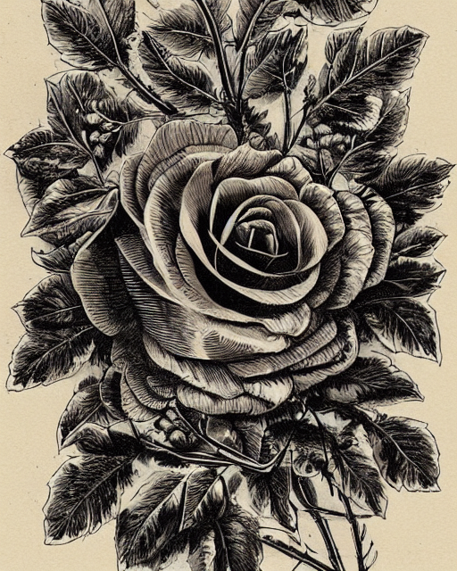 Dark Rose With Flower Vintage Botanical Illustration Style,... — Stable Diffusion AI Prompt: dark rose with flower vintage botanical illustration style, made by ernst haecke...