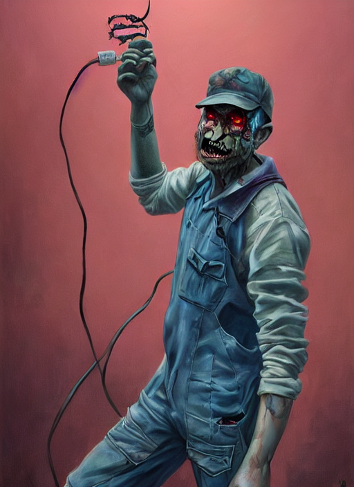 A Bokeh Photo Of A Zombie Electrician Getting Electrocuted,...