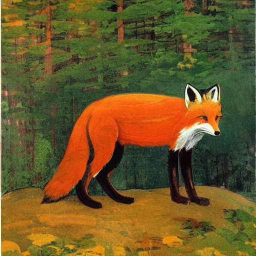 A Gorgeous Painting Of A Fox Standing Majestically In A Fore...