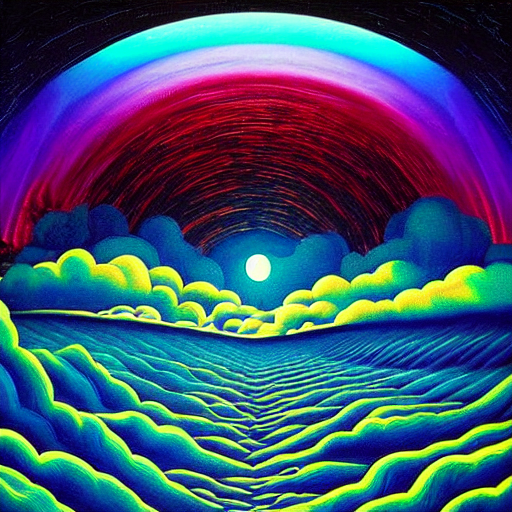 Synthwave Outrun Painting Of A River Running Through A Valle...