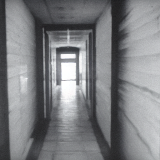 A Person In A White Robe Walking Down A Long Hallway. Super...