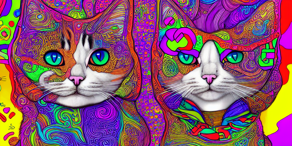 Cute Cat As Personification Of Mind Drug Madness, 2 D Hyper...