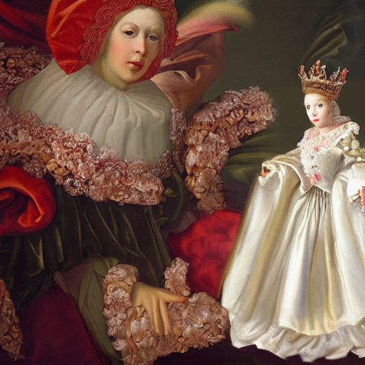 Renaissance Oil Painting Of Fluffy White Rabbit Queen Wearin...