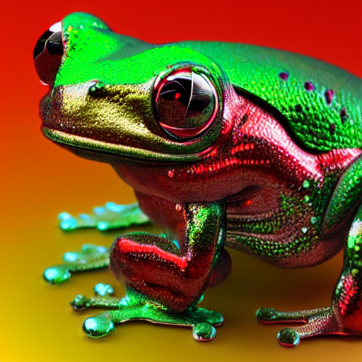 Metallic Cyborg Emerald Tree Frog Made Of Jello, Intense Red...
