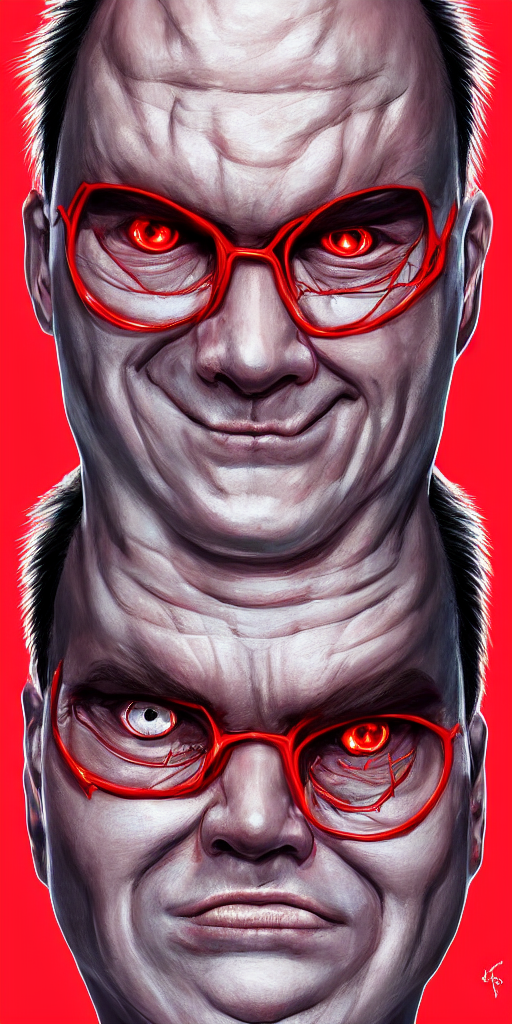 Portrait Of Angry Jim Cornette, Symmetrical Face, Glowing Re...