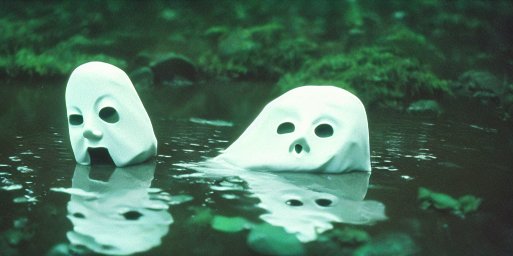 Movie Still Close - Up Of A White Japanese Female Ghost Face...