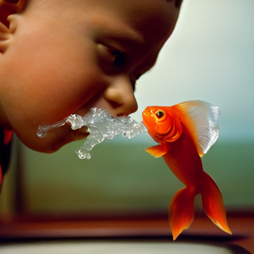 A Boy Drinking Out Of A Straw From A Goldfish Bowl With A Fi...