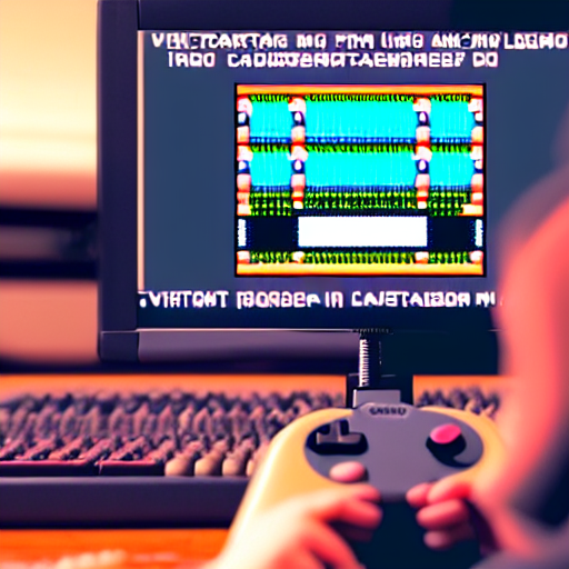 A Robot Coding Retro Video Game, On Screen Old Video Game Sh... — Stable Diffusion AI Prompt: a robot coding retro video game, on screen old video game shown, robot playing o...