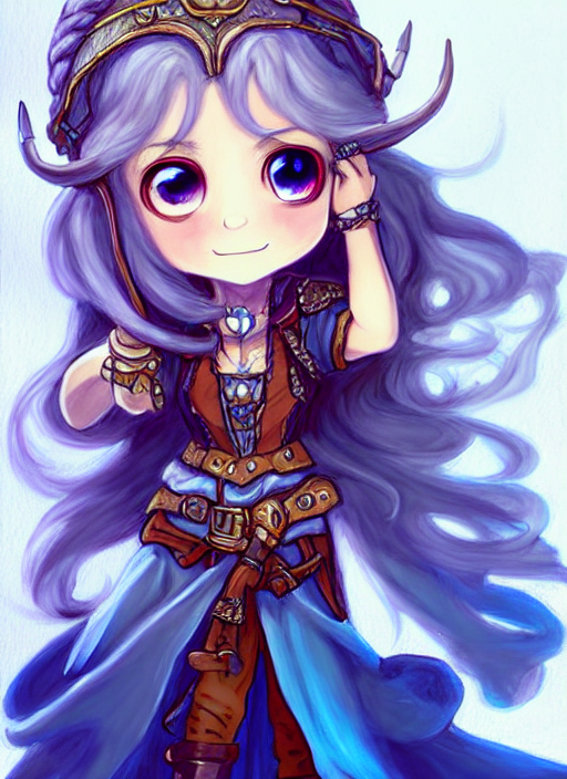 A Portrait Of Girl Bard In Blue Dress, Fantasy, Dungeons And...