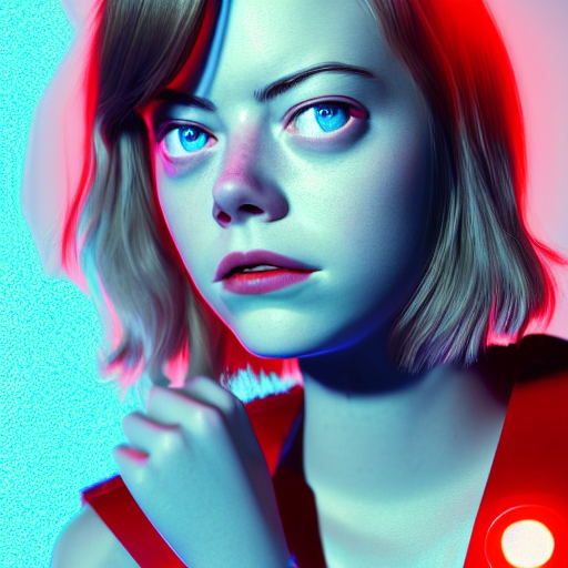 Photoreal Close Portrait Of A Teenage Emma Stone In Red Futu...