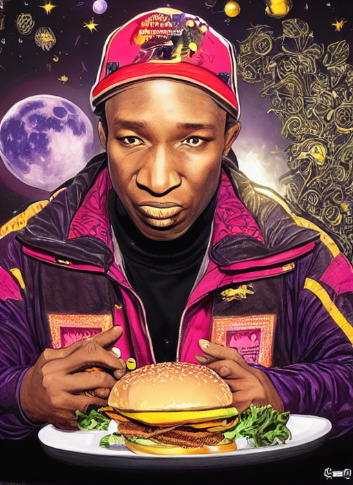 Grand Master Flash Eating A Burger, Surrounded By Starlight,...