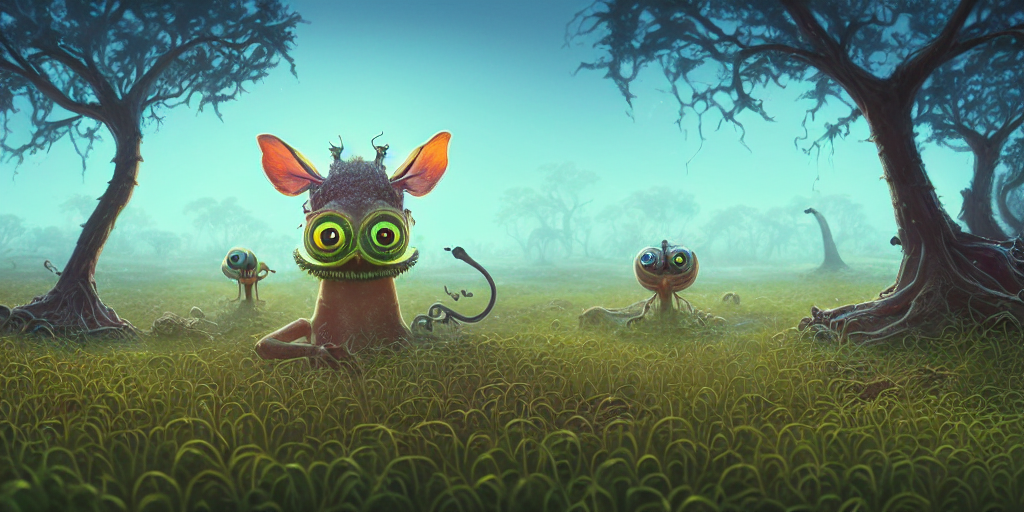 Of An Intricate Hazy Savanna With Strange Weird Cute Creatur...
