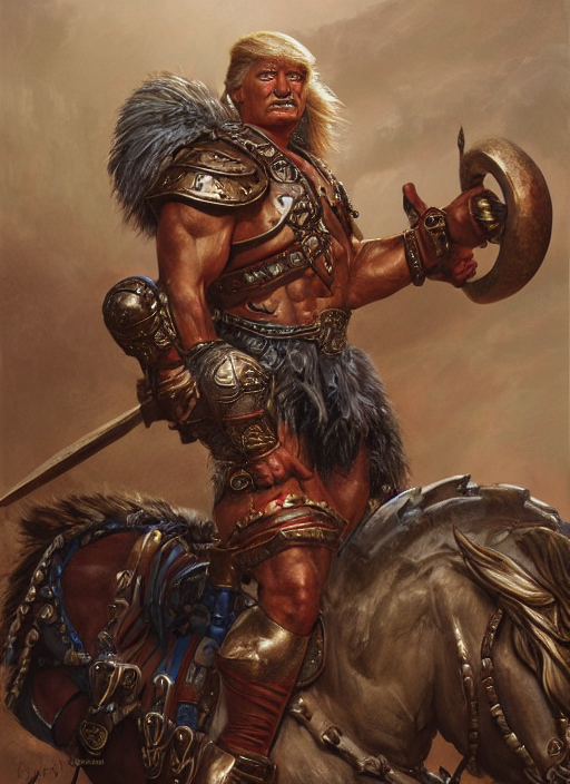 Portrait, Muscular Gladiator Donald Trump Warrior, Heavy Bro...