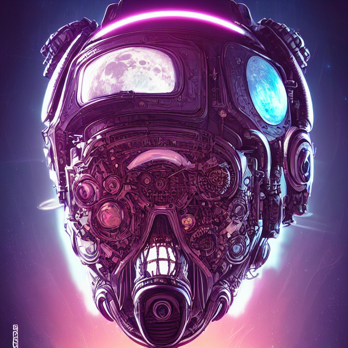 Synthwave Symmetric Skull Digital Portrait Lunarpunk Spacepi...
