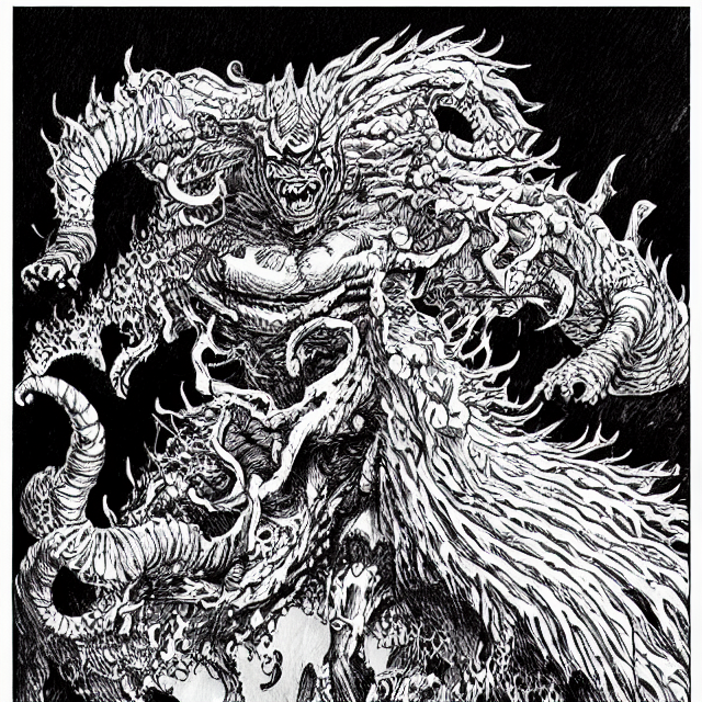 A Painting Of A Japanese Demon By Kentaro Miura, Inking, Hig...
