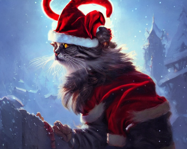The Great Cat Ctullhu Wearing A Santa Costume, Christmas The...