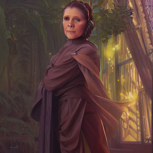 A Portrait Painting Of Smiling Princess Leia Carrie Fisher H...