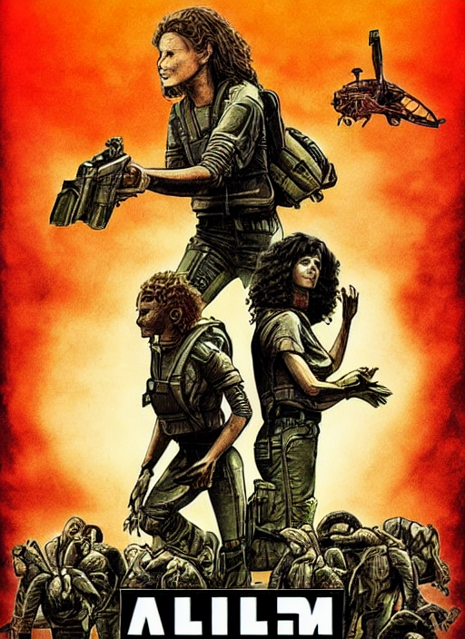 A Movie Poster For The Filmaliensin The Style Of Drew Struzn...