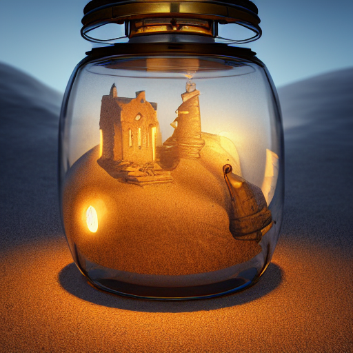 Scottish Cairn Inside A Steampunk Glass Jar Buried In Sand,...