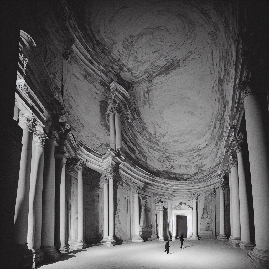 Pov One Man Walking In A Giant Ancient Ballroom Neoclassical...