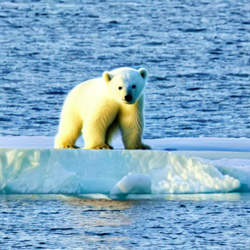Extreme Long Shot Of A Tiny Cute Polar Bear On A Tiny Iceber...