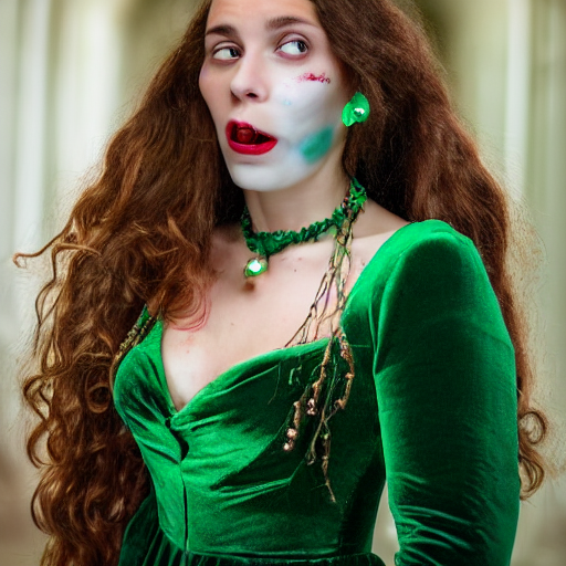 Close Up Of A Terrified Pretty Young Woman With Red Blood Sp...