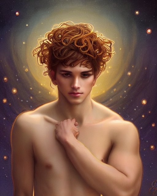 3 4 Portrait, Beautiful Male Faun, Tan Skin, Sapphire And G...
