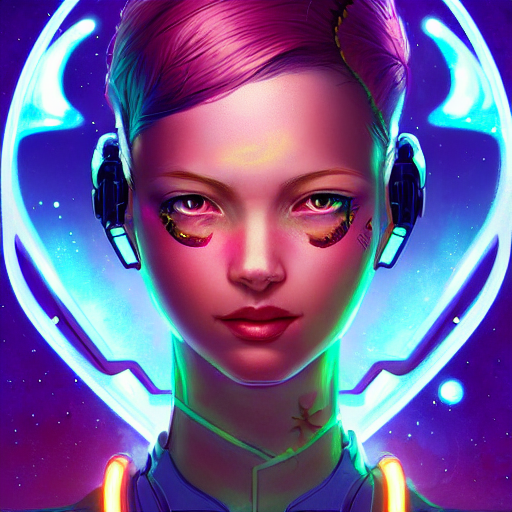 Macro Head Portrait, Cyborg Pretty Cute Beautiful Female Cyb...