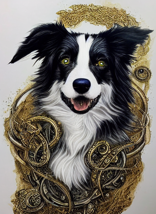 A Portrait Of Border Collie Wizard Golden Bangles Arcane An...