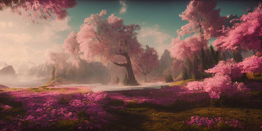 Render Of Dreamy Beautiful Landscape, Fantasy Dreamy, Pink,...