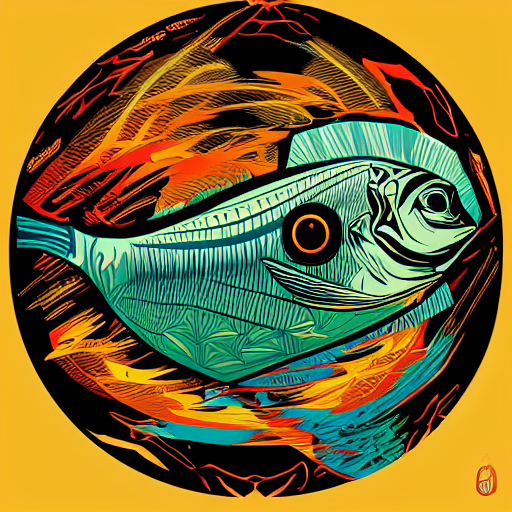 Profile Of One Stylized Fish In Center Of View, Dark Ocean,... — Stable Diffusion AI Prompt: profile of one stylized fish in center of view, dark ocean, complex patterns, ar...