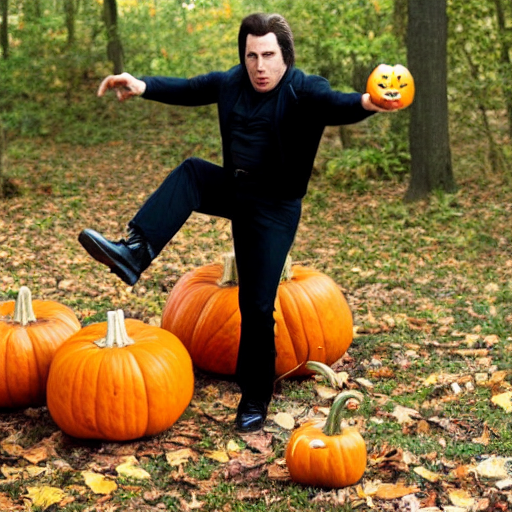 John Travolta Action Figure Kicking Pumpkins In The Woods