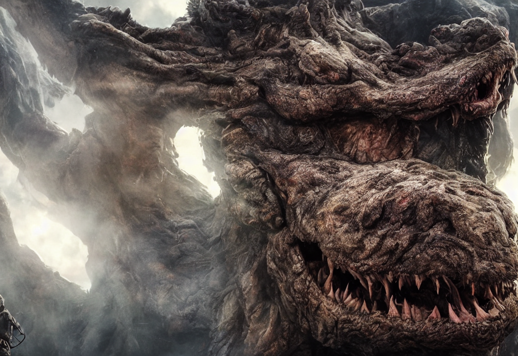 Vfx Color Film Closeup Portrait, Huge Behemoth Monster Creat...