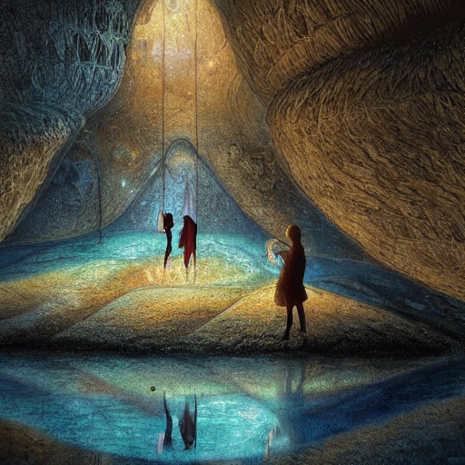 Artistic Digital Artwork Of Two People In An Epic Undergroun...