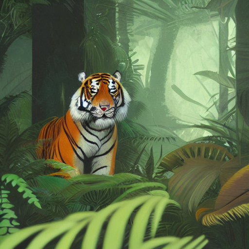 A Tiger In A Lush Jungle Environment By Atey Ghailan, By Abe...