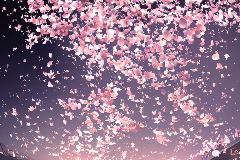 A Sky Stream Of White Streamers In A Sea Of Cherry Petals. S...