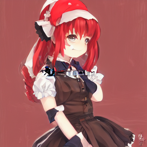 Anime Girl Wearing Brown Lolita Dress, Mob Cap Red Shoes, Re...