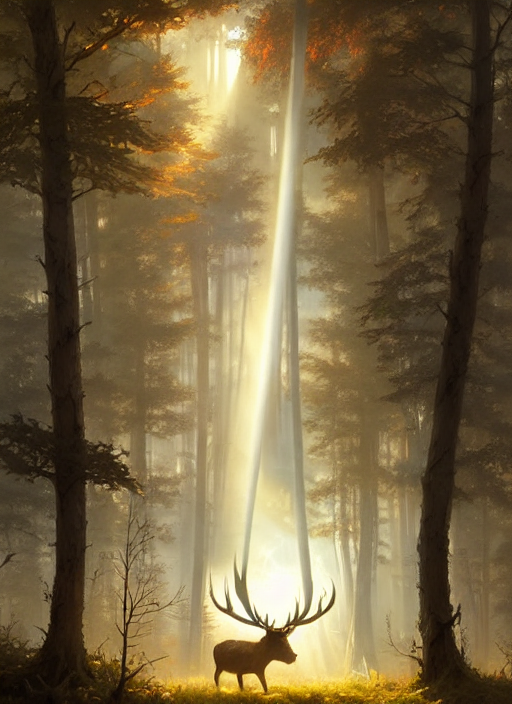 The Last Silver Horned Stag, Volumetric Lighting, Crepuscula...