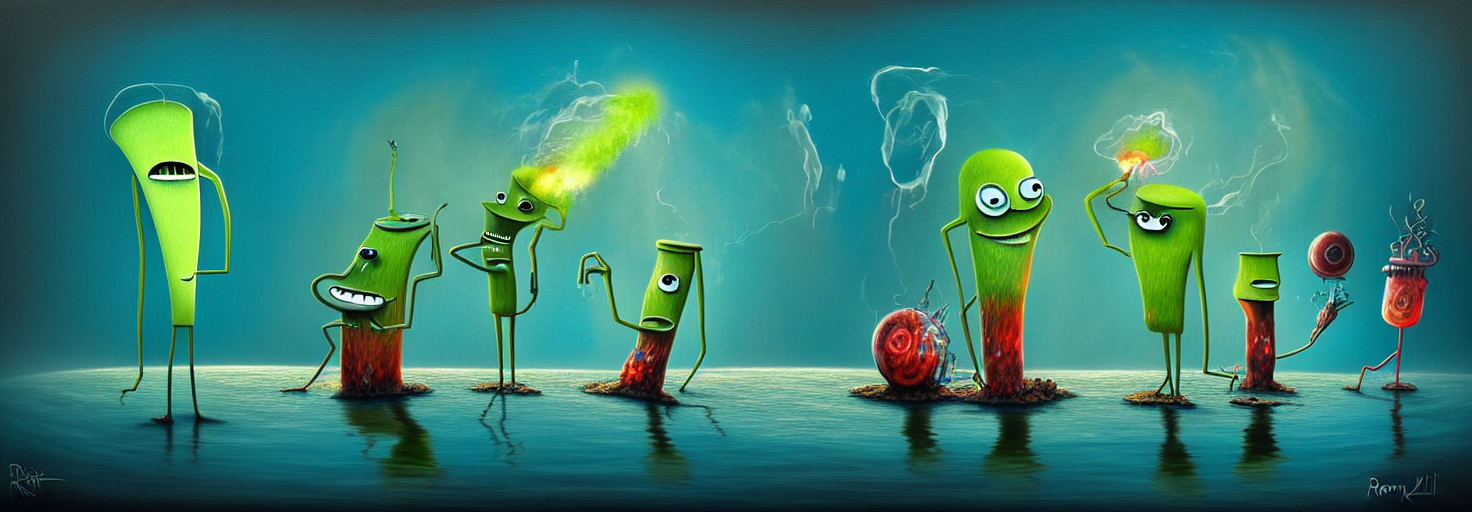 Surreal Plankton Creatures Sitting Around A Fire Geyser, Try... — Stable Diffusion AI Prompt: surreal plankton creatures sitting around a fire geyser, trying to escape, surre...