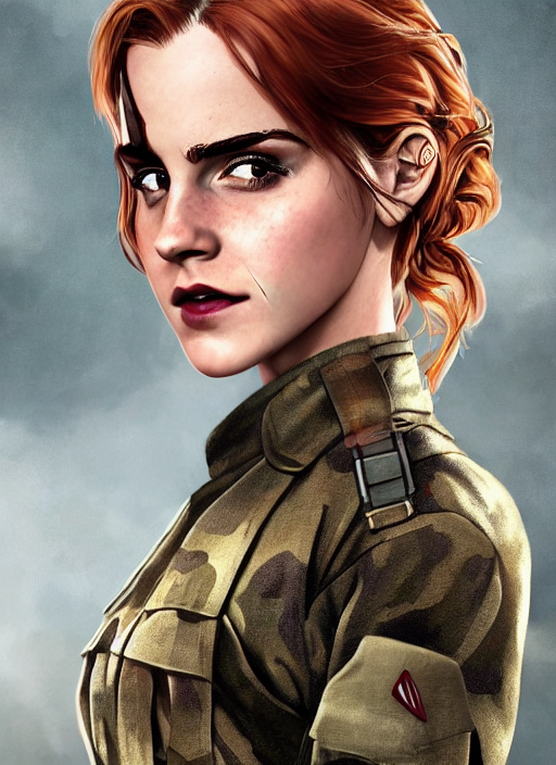 Biohazard Portrait Of Emma Watson In Army Uniform Digital Ca...