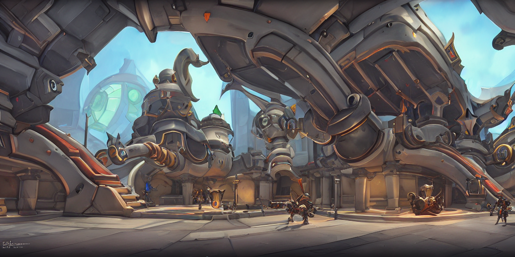 Overwatch Bauhaus Hydralisk Lair Building, Stylized, Exterio...