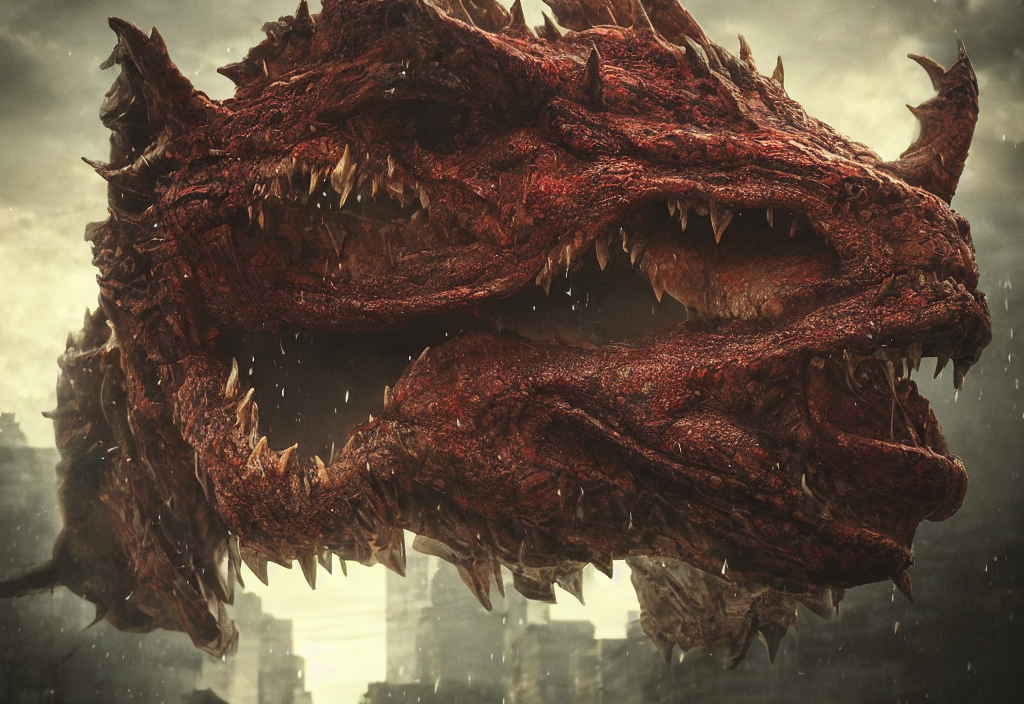 Vfx Color Film Closeup, Huge Behemoth Dragon Face Monster Cr...