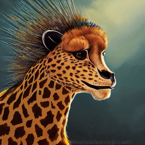 Beautiful Fluffy Giraffe Cheetah Lion Hybrid Mixed Creature...