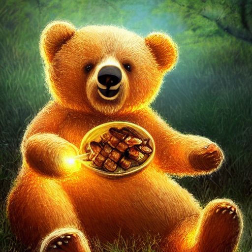 Bear  Eating  A Honey Sandwich  Sitting On A Picnic Blanket...