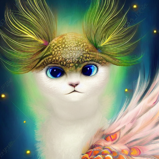 Cute Fluffy Alien Peacock Cat Hybrid Mixed Creature Characte...