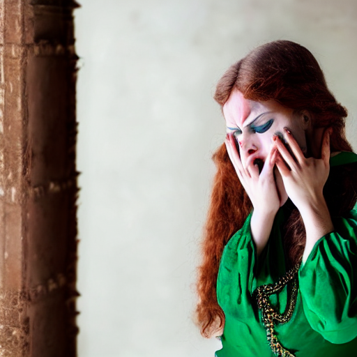Close Up Of A Terrified Young Woman, Wearing A Magnificent E...