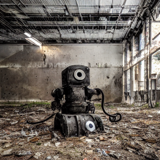 An Old Mechanical Robot Torso In An Abandoned Warehouse, Bei...