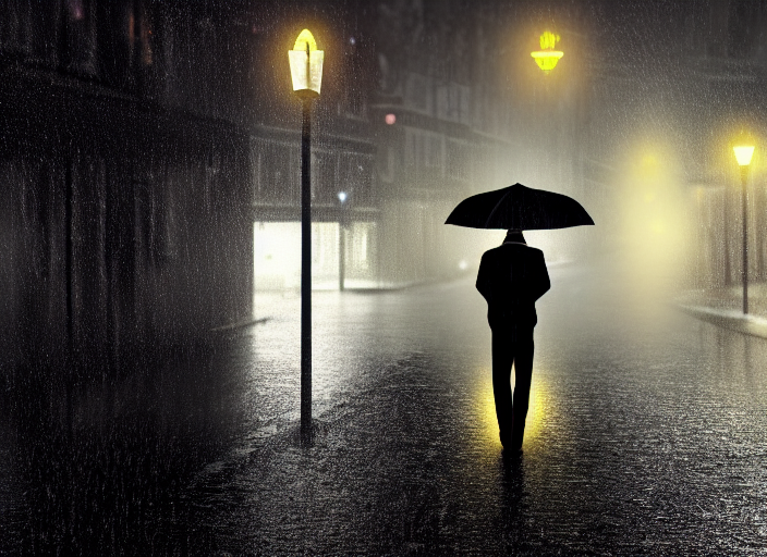 Highly Detailed Digital Art, Man With Umbrella, Facing Back,...