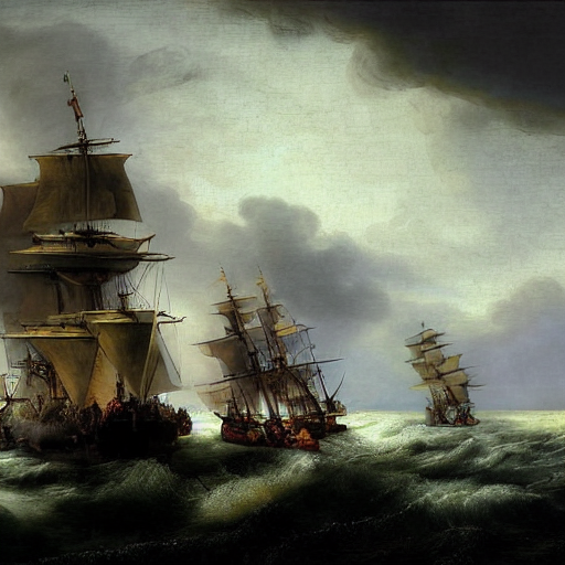 1 7 Th Century Pirate Ship Battling The British Navy, Rembra...